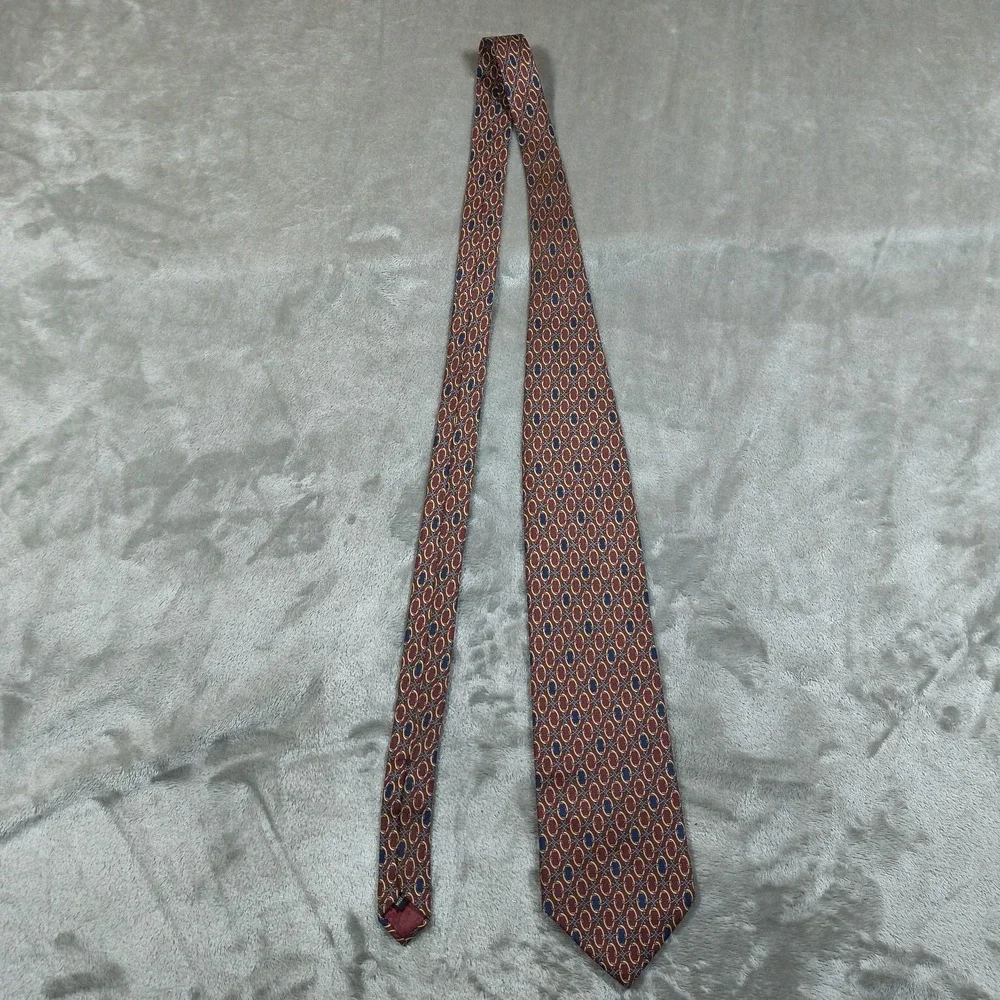 Vintage Christian Dior Monsieur Tie Men 56x3.75 Red‎ Geometric Medallion Silk